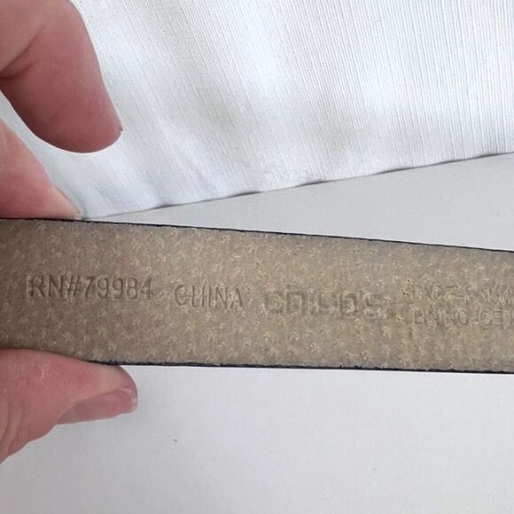 Chicos Statement Hammered Metal Buckle Belt Adjustable Black S/M Boho Western - Picture 4 of 7